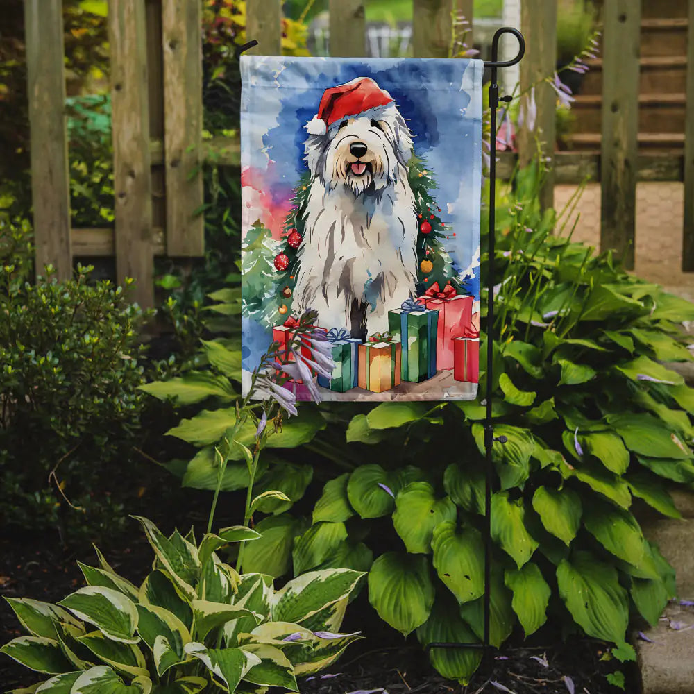 Old English Sheepdog Christmas Garden Flag