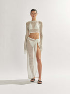 Summer Sexy Outfit with Sheer Crop Top and Long Skirt