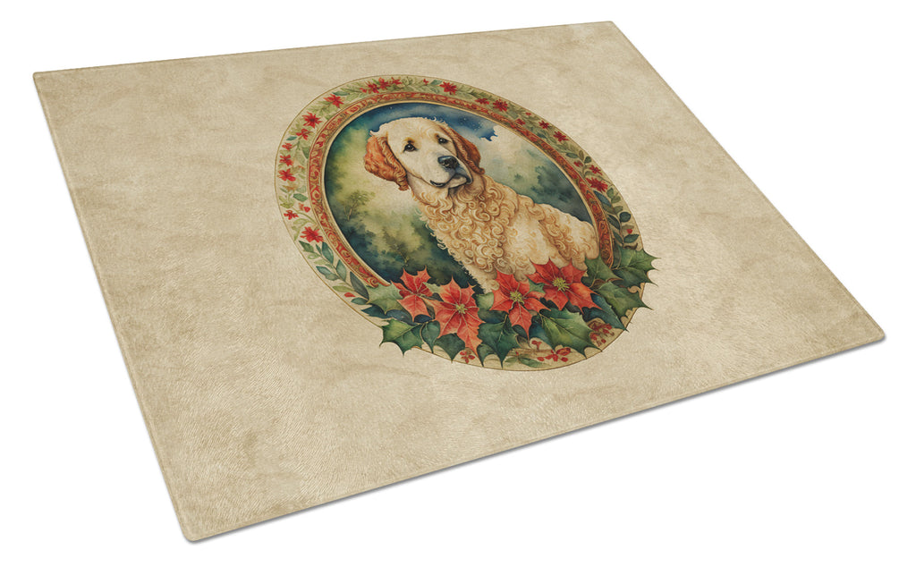 Kuvasz Christmas Flowers Glass Cutting Board
