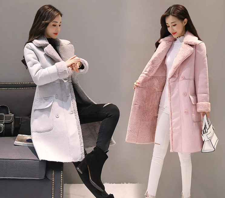 Mid-length deerskin velvet coat