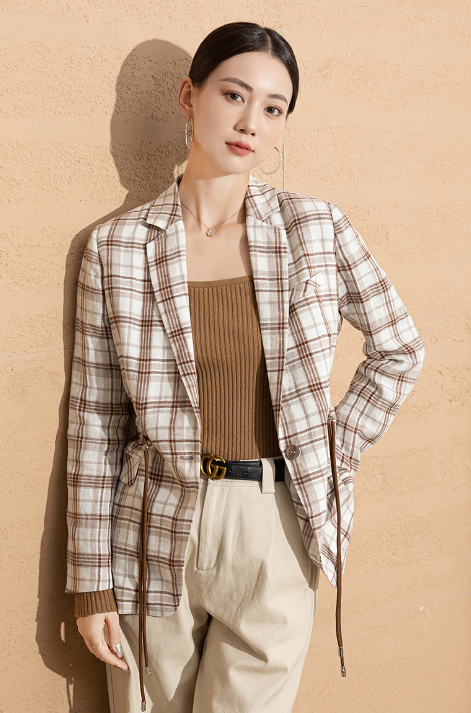 Ladies British Style Long Check Wool Coat