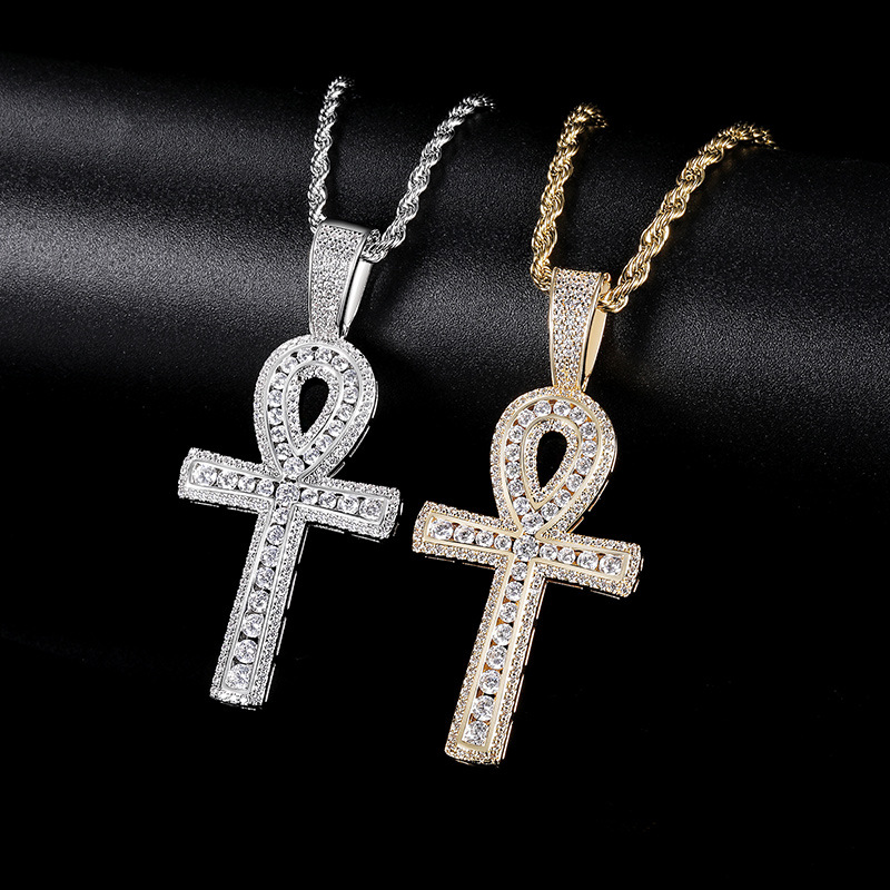 Micro Inlaid Zircon Ankh Cross Pendant Necklace