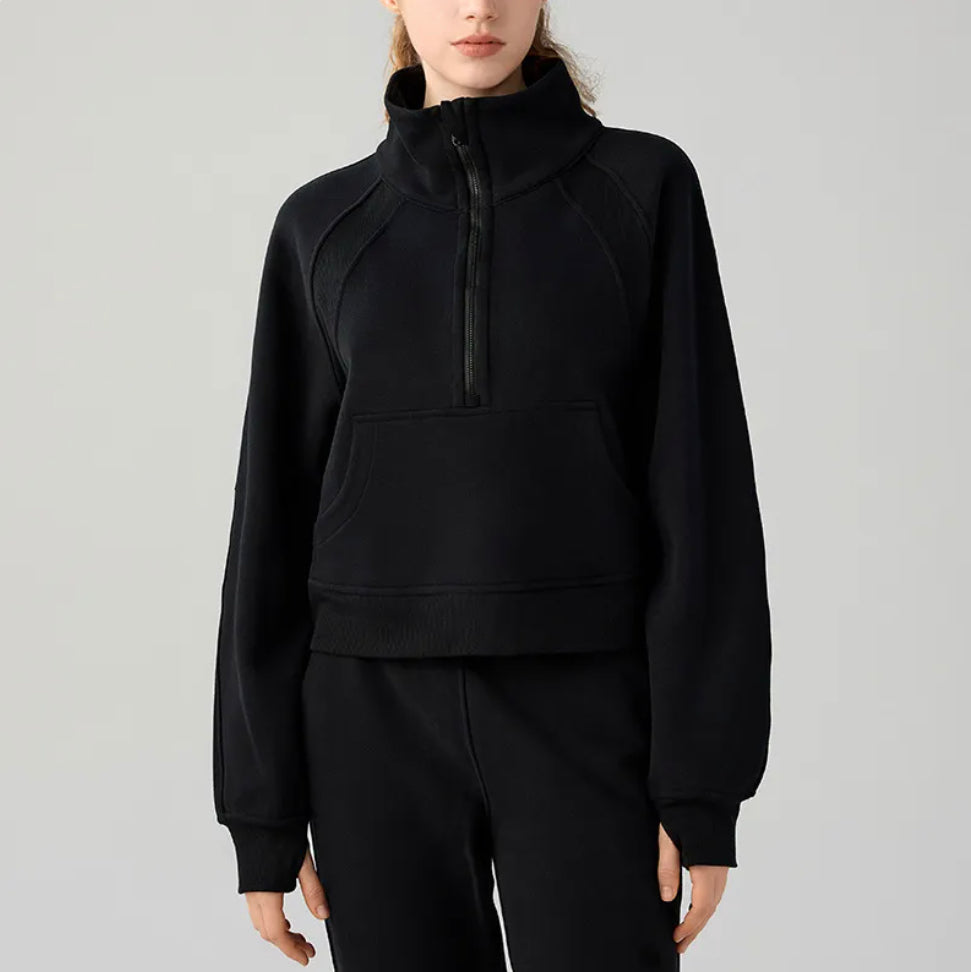 Women's Half-Zip High-Stand Collar Pullover Leisure Warm Fleece Sweater | Streetwear