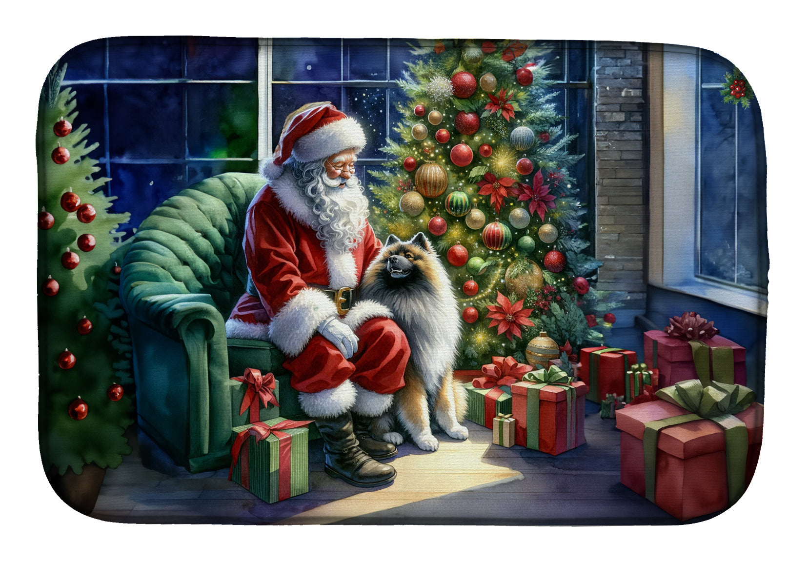 Keeshond and Santa Claus Dish Drying Mat