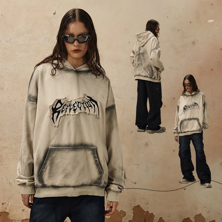 Trendy Embroidered Hoodie with Frayed Hem Design | Streetwear