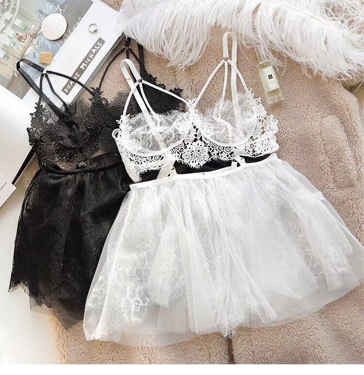 Lace Deep V Back Sexy Sleep Dress with Sheer Design