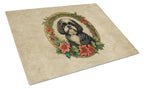 Shih Tzu Christmas Flowers Glass Cutting Board