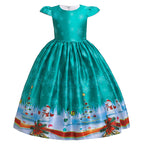 Girls' Long Santa Print Dress for Christmas