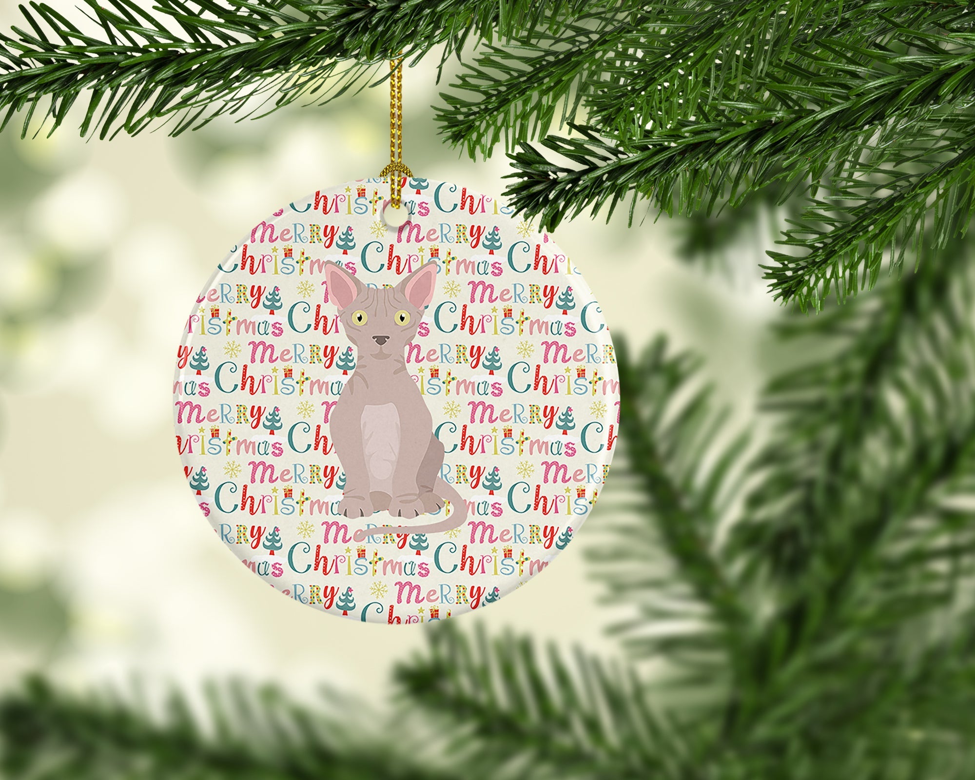 Minskin Cat Christmas Ceramic Ornament