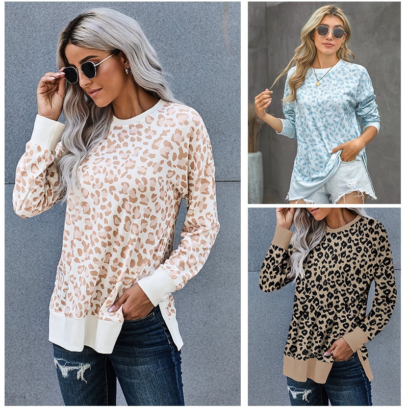 Plus Size Women's Hoodless Sweater in Leopard Print