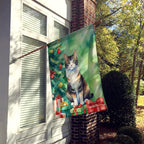 Manx Cat By the Christmas Tree House Flag