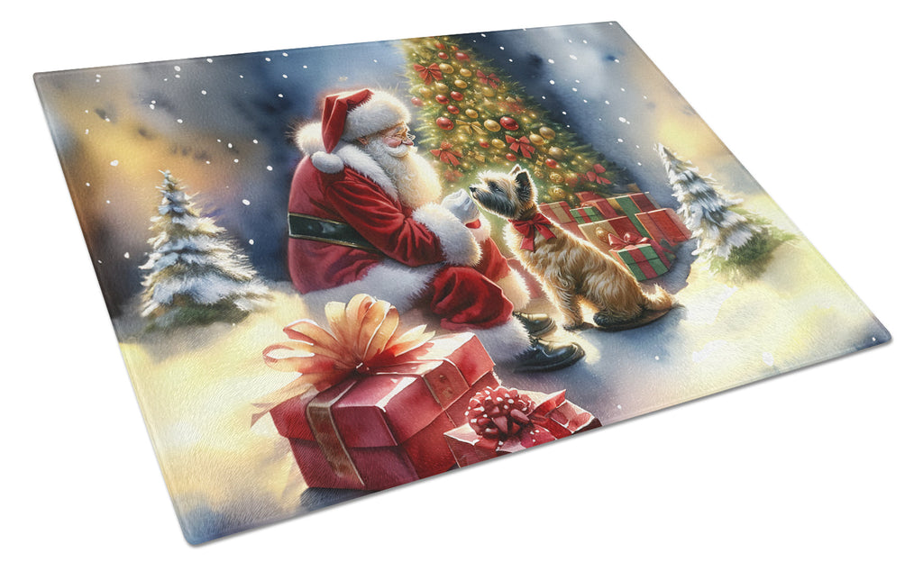 Cairn Terrier and Santa Claus Glass Cutting Board