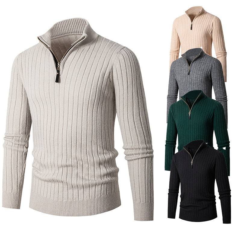 Men's Long-sleeved Half-turtleneck Zip Sweater