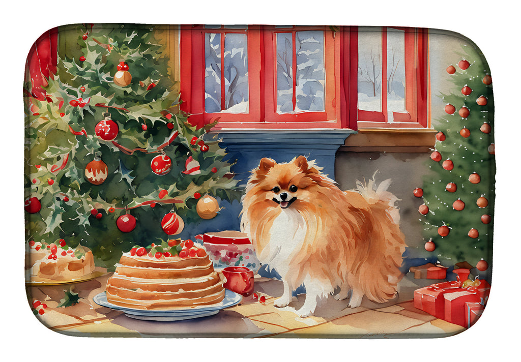 Pomeranian Christmas Cookies Dish Drying Mat