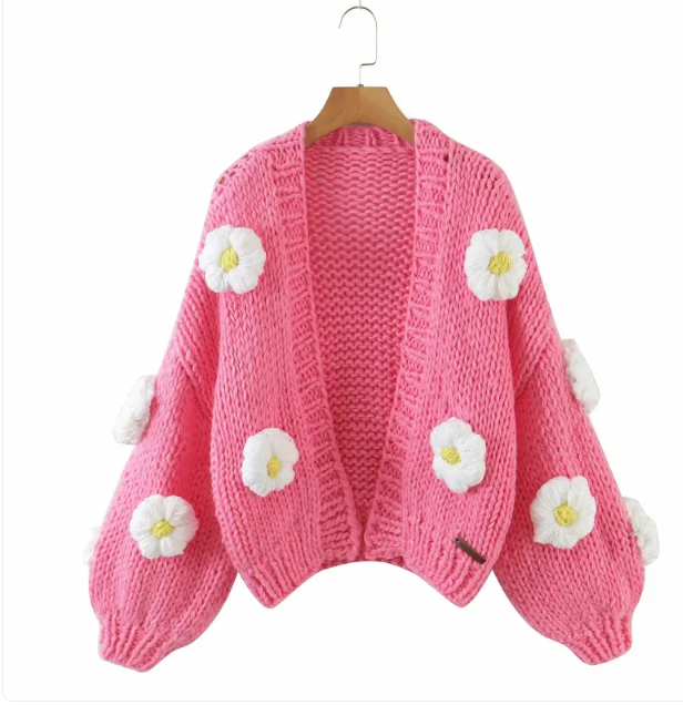 Handmade Crochet Cardigan Sweater Women Fruit Jacquard Embroidery