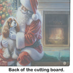 Cavalier Spaniel and Santa Claus Glass Cutting Board