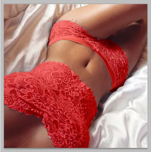 Red Floral Lace Bralette and Panty Lingerie Set