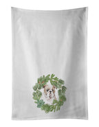 Bulldog Puppy Fawn Christmas Wreath Kitchen Towel Set of 2
