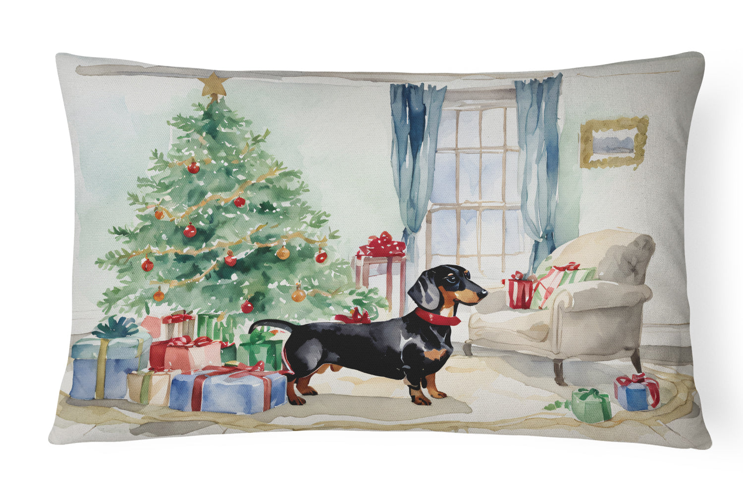 Black and Tan Dachshund Christmas Throw Pillow