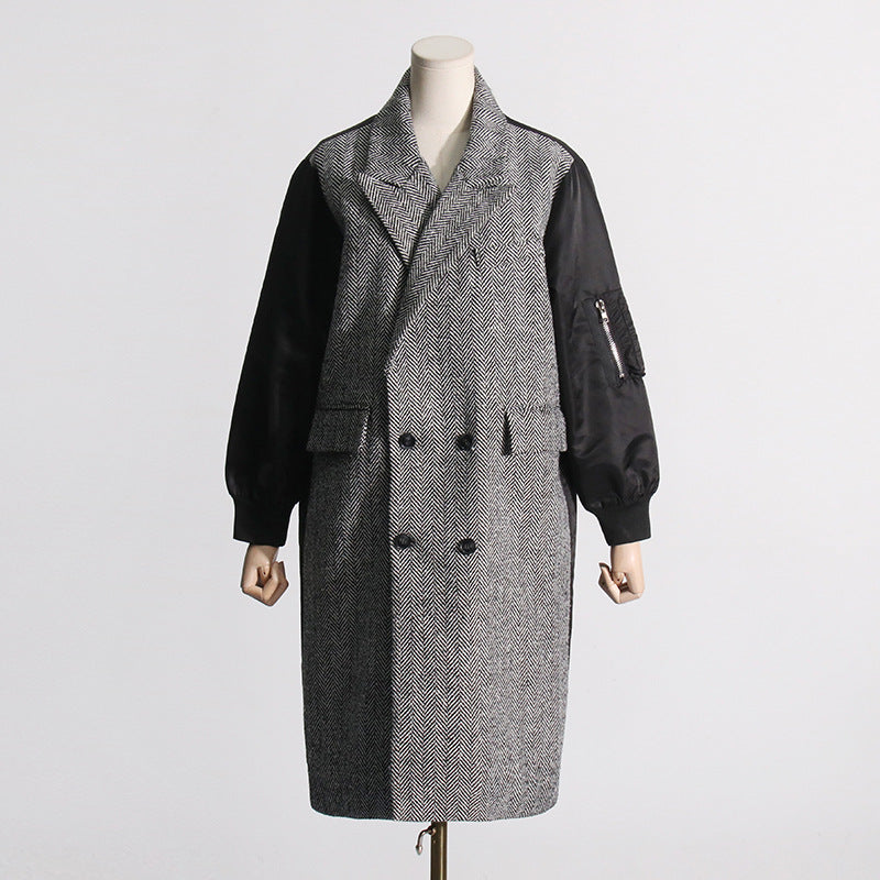 Elegant Contrast Color Long Trench Coat for Women 2024