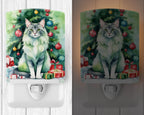 Oriental Longhair Cat By the Christmas Tree Ceramic Night Light