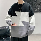 Color Block Loose Round Neck Sweater for Men
