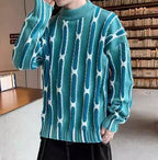Men's Jacquard Sweater with Contrast Stripes