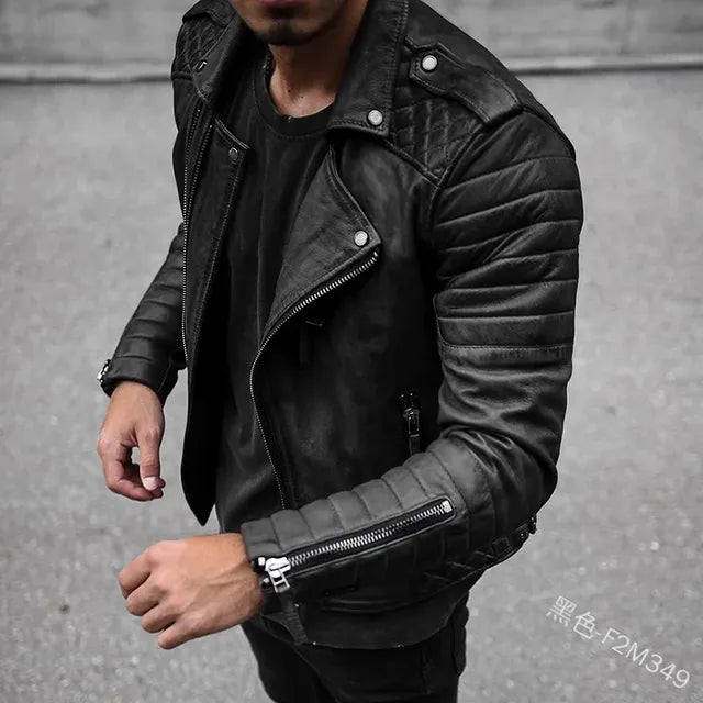 Men's Slim Fit Brown PU Leather Jacket with Lapel