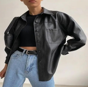 WOLFF Women's Faux Leather Jacket with Long Sleeves (One)