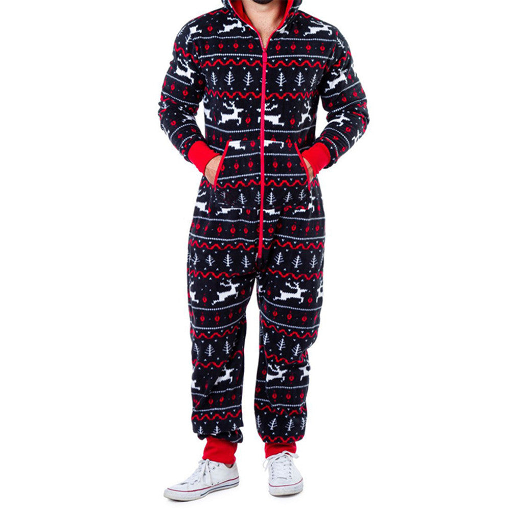 Christmas Snowman Striped Print Family Pajama Jumpsuit