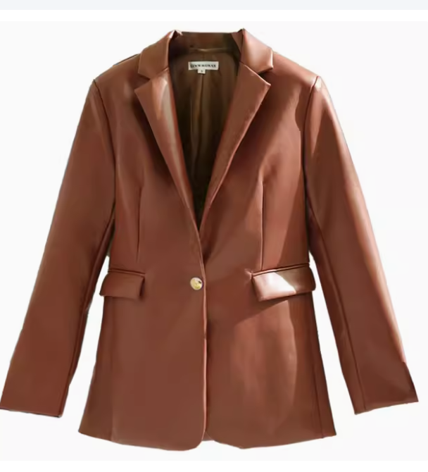 Vintage Women's Leather Jacket - Classic Single Button