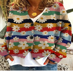 Lorie Casual Flannel Cardigan with Vintage Pattern (One Piece)