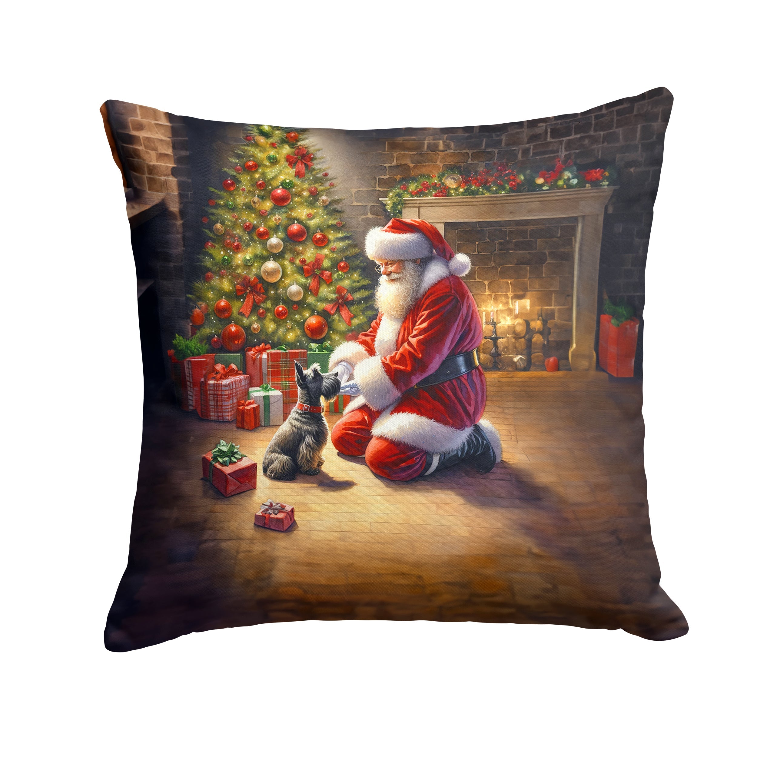 Scottish Terrier and Santa Claus Throw Pillow