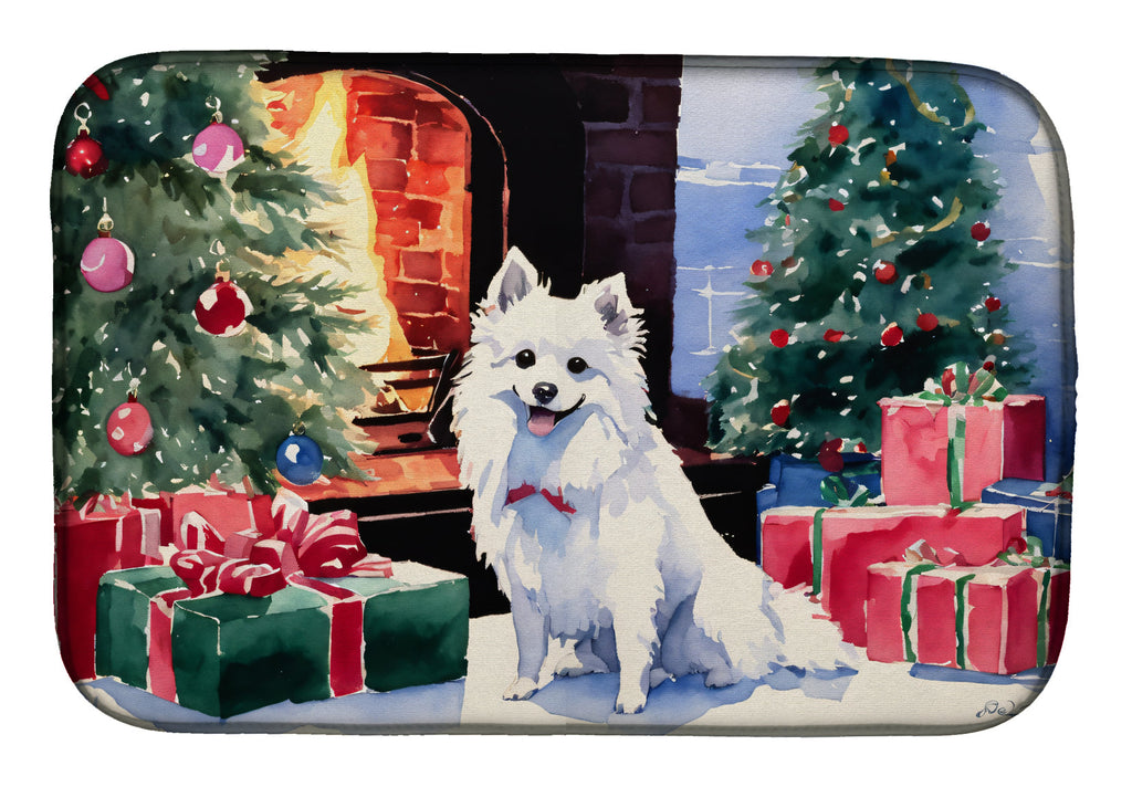 Japanese Spitz Cozy Christmas Dish Drying Mat
