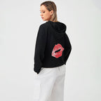 Red Lip Print Stylish Loose-Fitting Hoodie | Streetwear