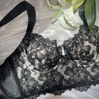 French Lace Long-Line Bra Set with Embroidery (Comfort Fit)