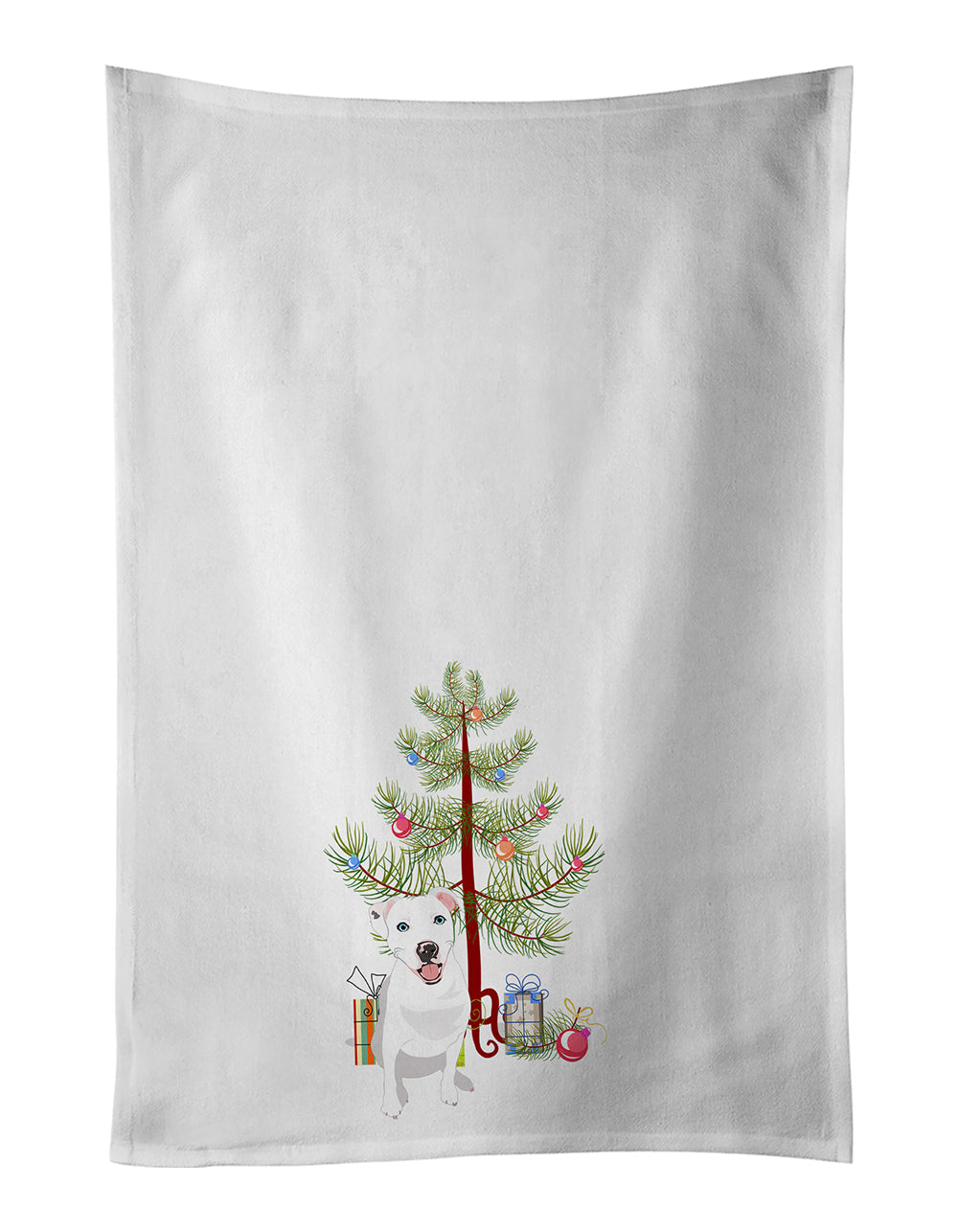 Pit Bull White #1 Christmas Kitchen Towel Set of 2