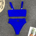 Royal Blue Bandeau High-Waist Two-Piece Swimsuit