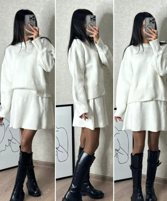 2 Pieces Knit Sweater Skirt Sets For Women