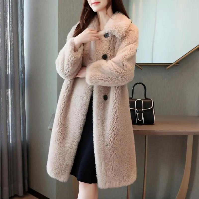 Thickened Medium Length Loose Lamb Wool Coat