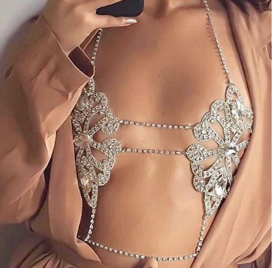 Women's Rhinestone Body Chain Bra Harness