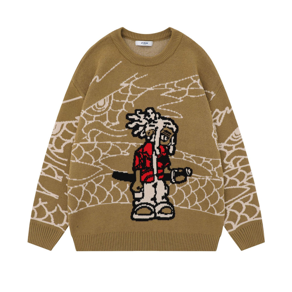 American Street Fashion Jacquard Round Neck Sweater