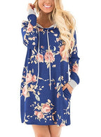 SINFEEL Autumn Fashion Floral Print Hoodie Dress for Women | Streetwear