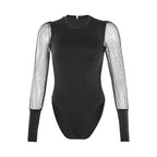 Mesh Long Sleeve Sexy Women's Bodysuit Top
