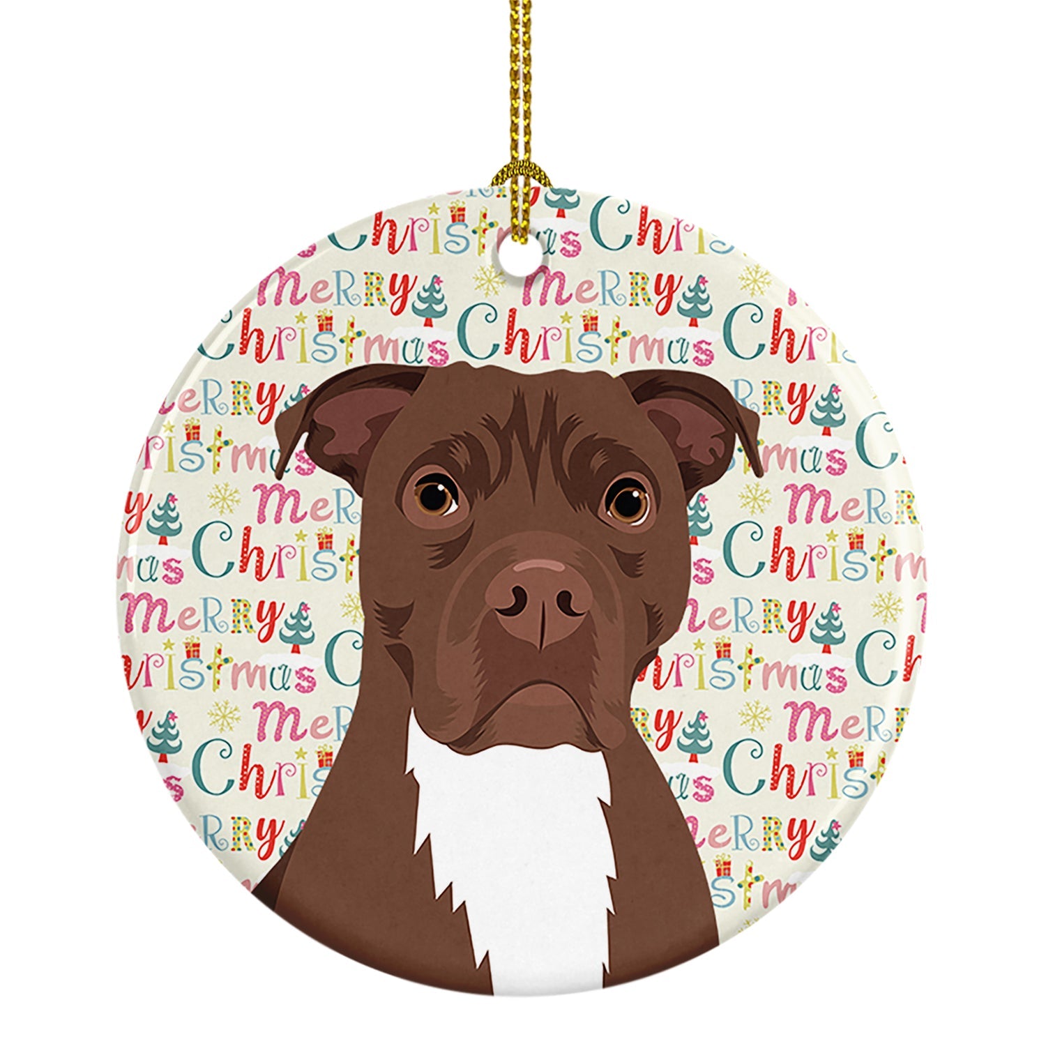 Pit Bull Chocolate Christmas Ceramic Ornament