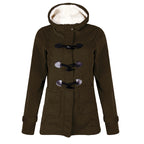 Warm Hooded Wool Double Button Coat for Women