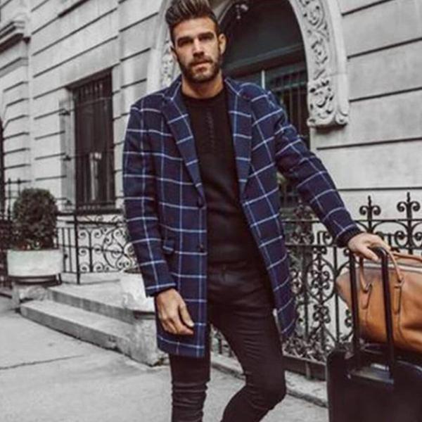 Men's Plaid Trench Coat