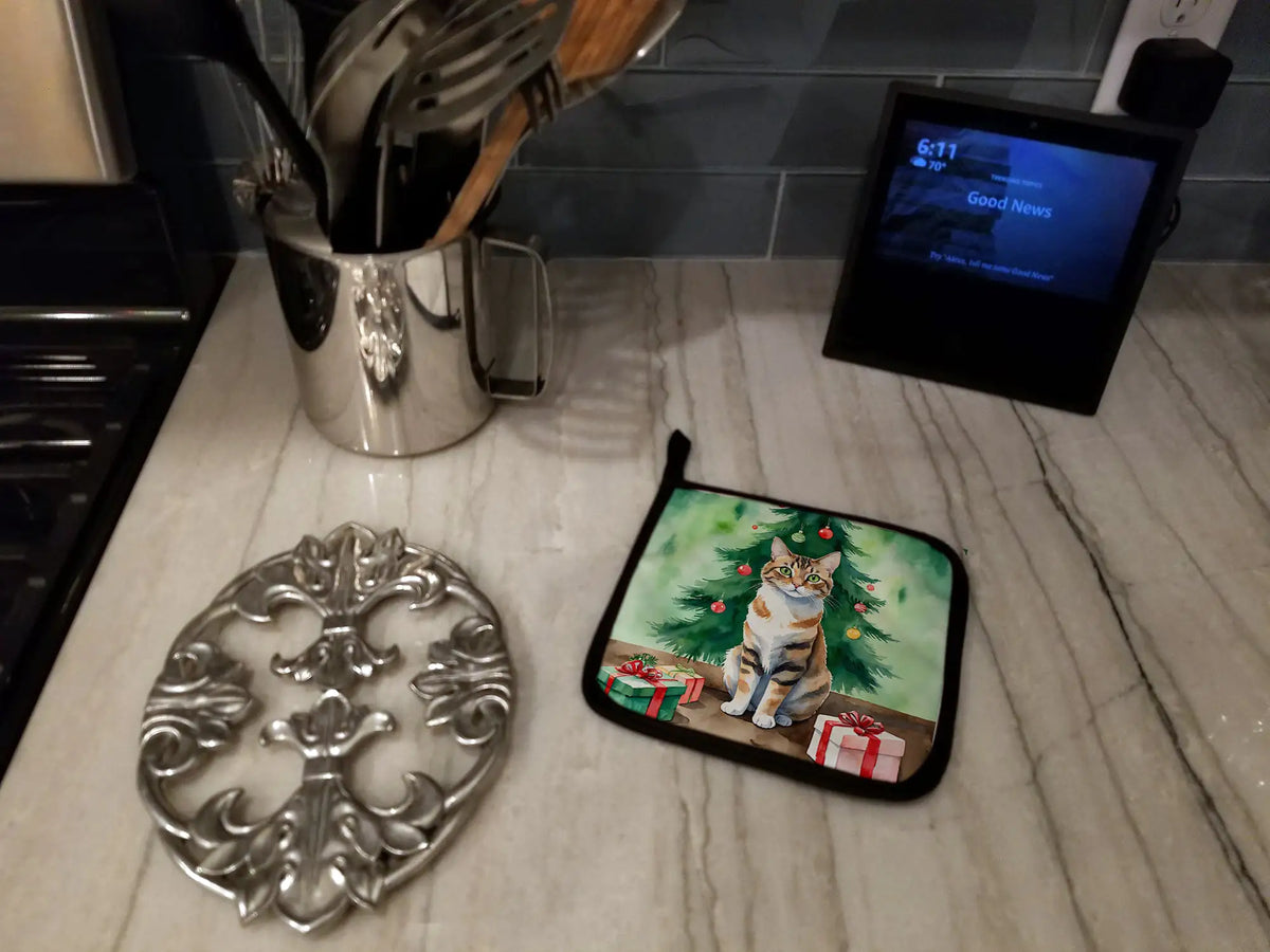 Owyhee Bob Cat By the Christmas Tree Pair of Pot Holders