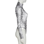2020 Summer Women's Fashion Print Long Sleeve Bodysuit