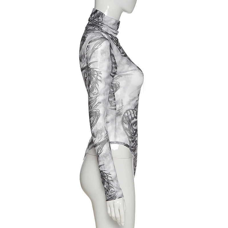 2020 Summer Women's Fashion Print Long Sleeve Bodysuit